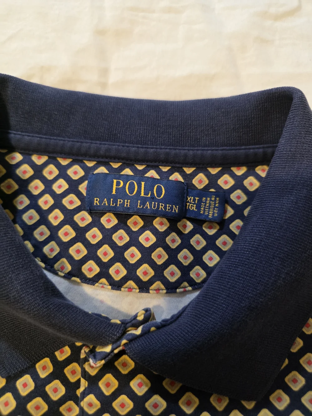 Polo Ralph Lauren Men's Navy Diamond-Print Polo Size XLT